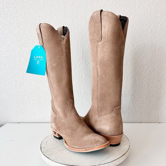 Lane Boots Shoes - NEW Lane PLAIN JANE Tan Cowboy Boots Womens 8.5 Suede Leather Tall Western Wear